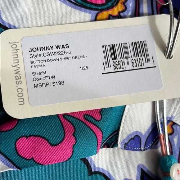 Johnny Was White Paisley Dress with Pink, Purple, Teal and Yellow - Picture 9 of 16